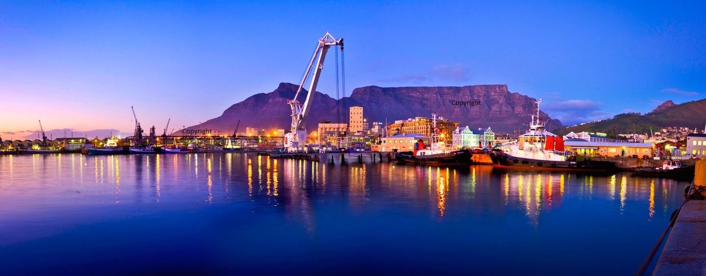 Cape Town harbour beneath Table Mountain, connecting South Africa with global markets